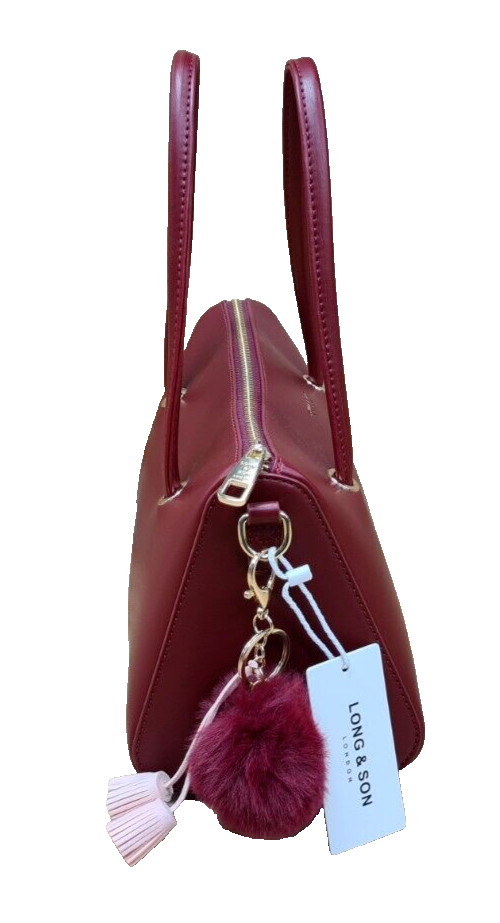 Long & Son London Ladies Pom Pom/Tassels Keychain Detachable Strap Handbag Wine