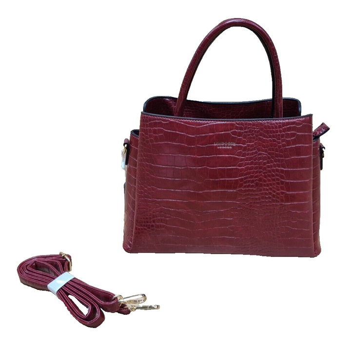 Long & Son London Ladies  Reptile Print Patent Detachable Strap Handbag Red