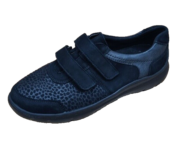 Waldlaufer H-Leonie Womens Wide Fit Black Nubuck Touch Fasten Comfort Shoe