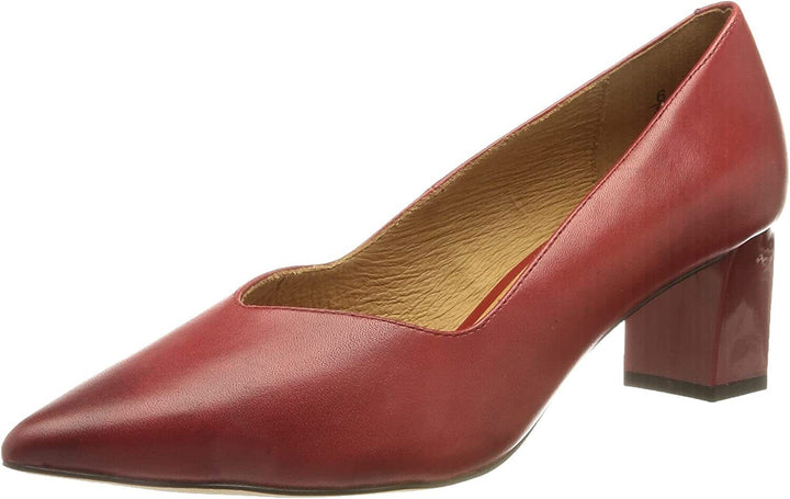 Caprice 22408 Ladies Red Leather Upper And Lined Pointed Toe Court Shoes With Patent Block Heel