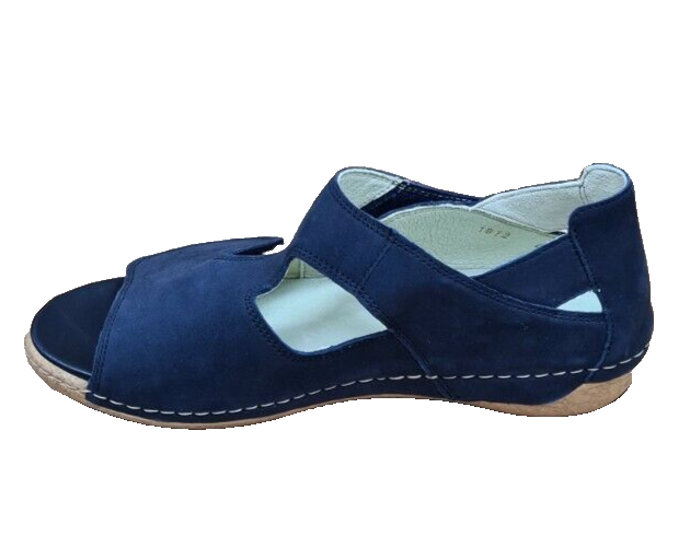 Waldlaufer Heliett Ladies Wide Fit Navy Nubuck Double Touch Fasten Sandal