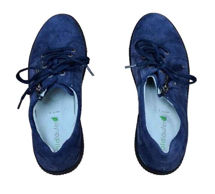 Waldlaufer H-Steffi Ladies Wide Navy Suede Lace Up  With Zip Fastening Casual Shoes