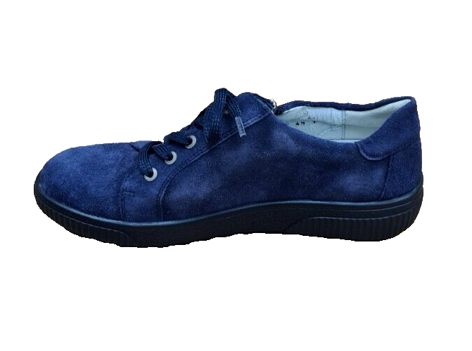 Waldlaufer H-Steffi Ladies Wide Navy Suede Lace Up  With Zip Fastening Casual Shoes