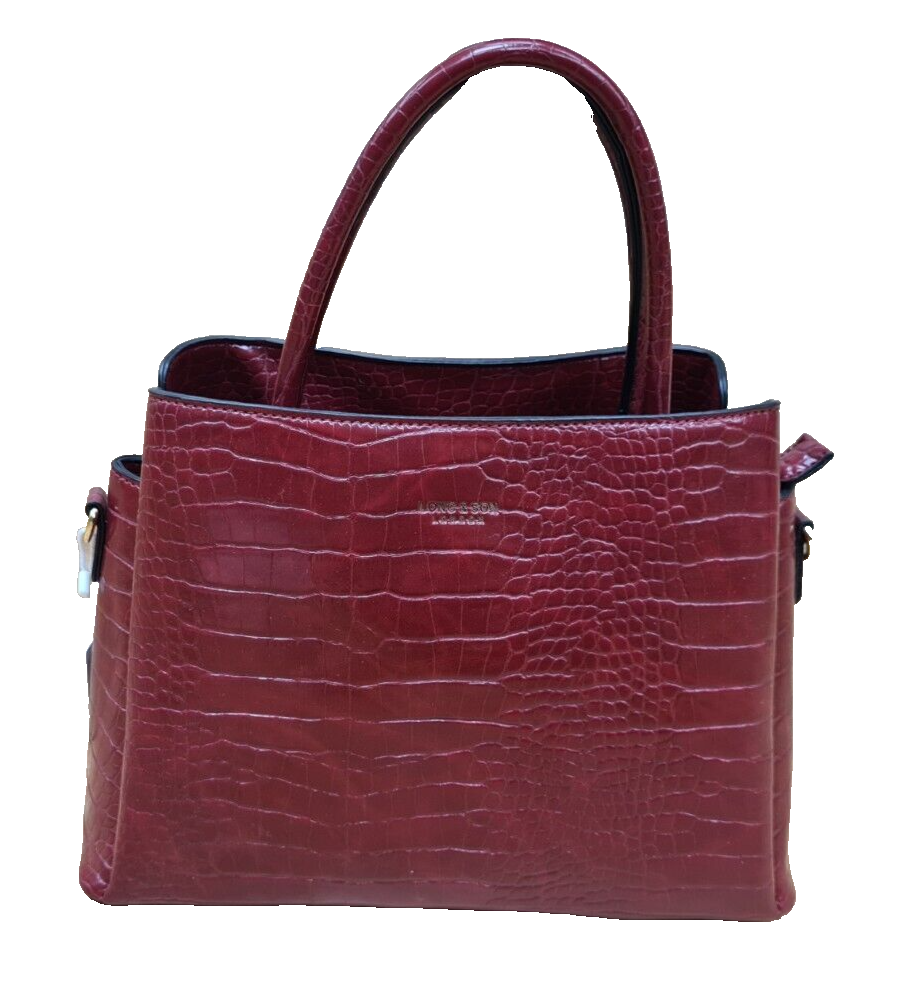 Long & Son London Ladies  Reptile Print Patent Detachable Strap Handbag Red