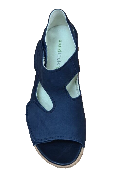 Waldlaufer Heliett Ladies Wide Fit Navy Nubuck Double Touch Fasten Sandal