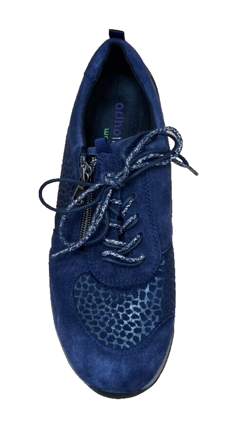 Waldlaufer H-Petra Ladies Wide Fit Navy Suede Animal Print Lace/Zip Up Trainer