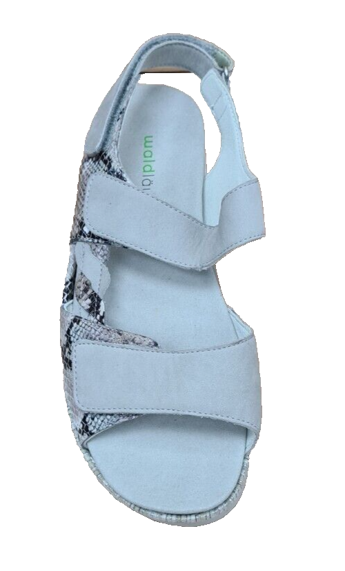 Waldlaufer K-Nelly Ladies Wide Fit Grey Nubuck Reptile Print Touch Fasten Sandal