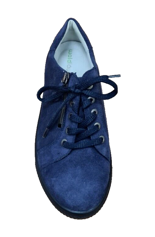 Waldlaufer H-Steffi Ladies Wide Navy Suede Lace Up  With Zip Fastening Casual Shoes