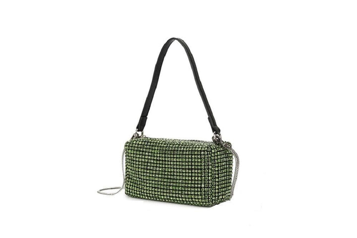 Long & Son Ladies Designer Rhinestone Crossbody Evening Bag With Detachable Chain Handle Green