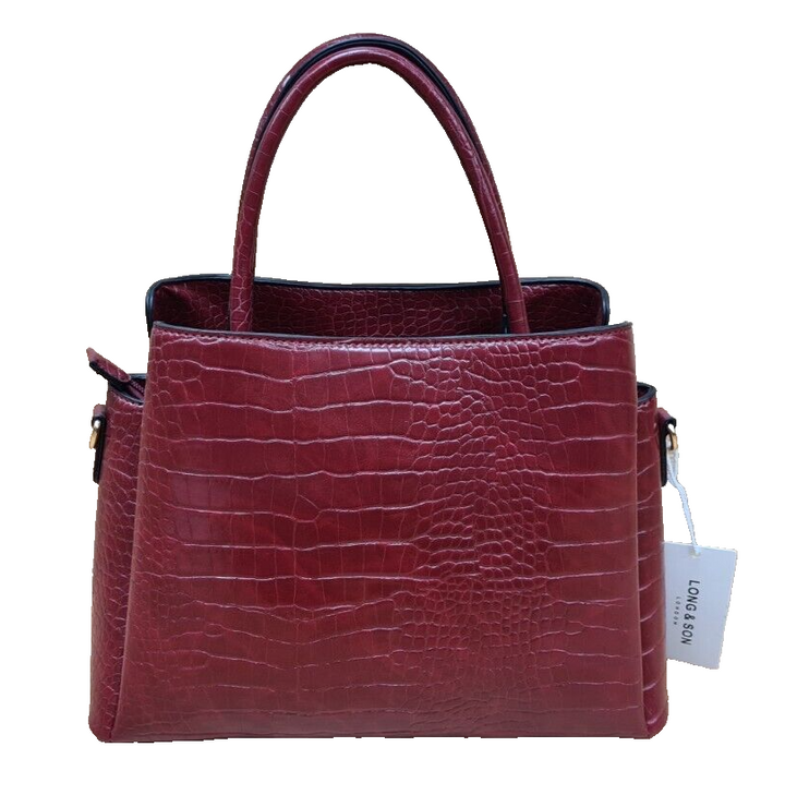 Long & Son London Ladies  Reptile Print Patent Detachable Strap Handbag Red