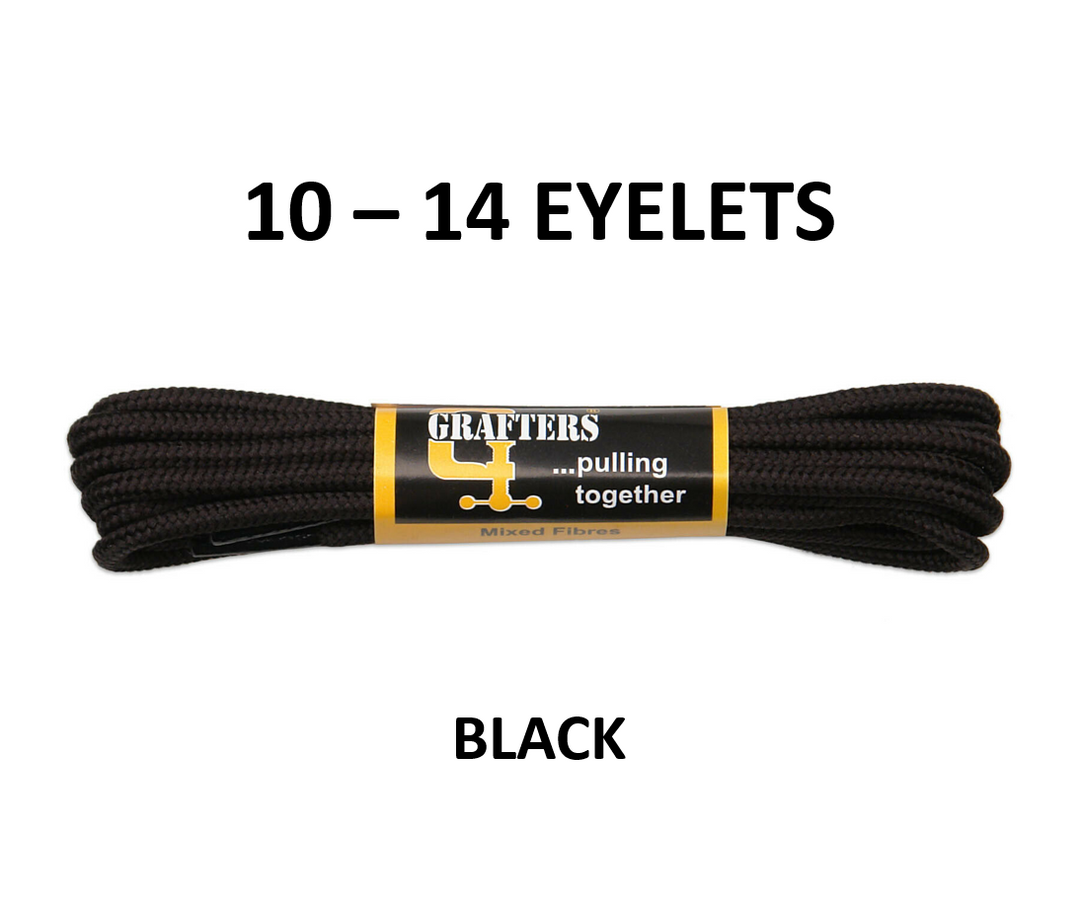 Grafters 210cm Black Round Strong Laces For 10 - 14 Eyelets Long Work Boots