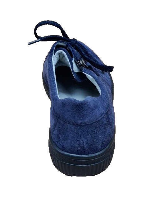 Waldlaufer H-Steffi Ladies Wide Navy Suede Lace Up  With Zip Fastening Casual Shoes