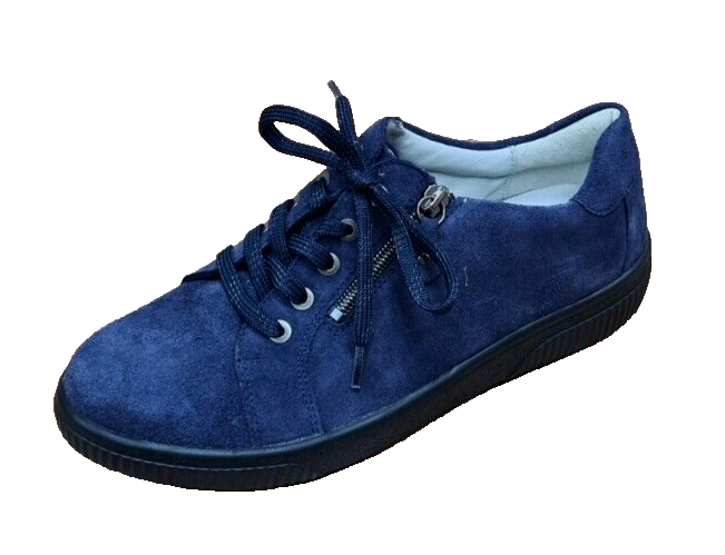 Waldlaufer H-Steffi Ladies Wide Navy Suede Lace Up  With Zip Fastening Casual Shoes