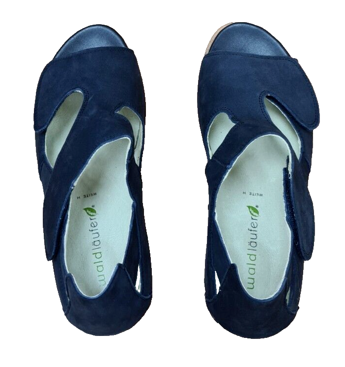 Waldlaufer Heliett Ladies Wide Fit Navy Nubuck Double Touch Fasten Sandal