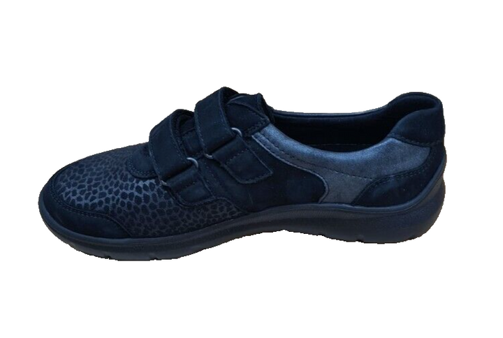 Waldlaufer H-Leonie Womens Wide Fit Black Nubuck Touch Fasten Comfort Shoe