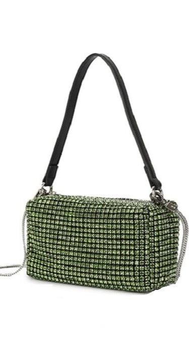 Long & Son Ladies Designer Rhinestone Crossbody Evening Bag With Detachable Chain Handle Green